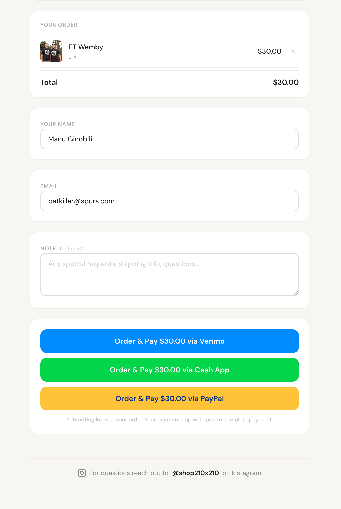 The checkout today — Venmo, Cash App, and PayPal all live. Day two shipped with just the first one.